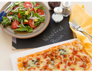 thin crust pizza and salad