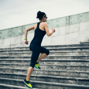 woman running stairs